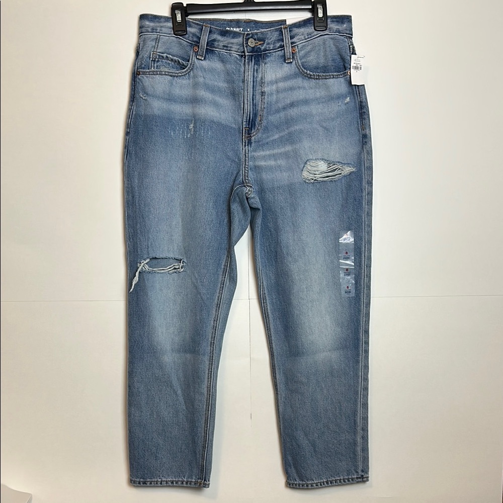 Old Navy Slouchy Straight Crop Jeans High Rise Distressed Denim Size 8 NWT